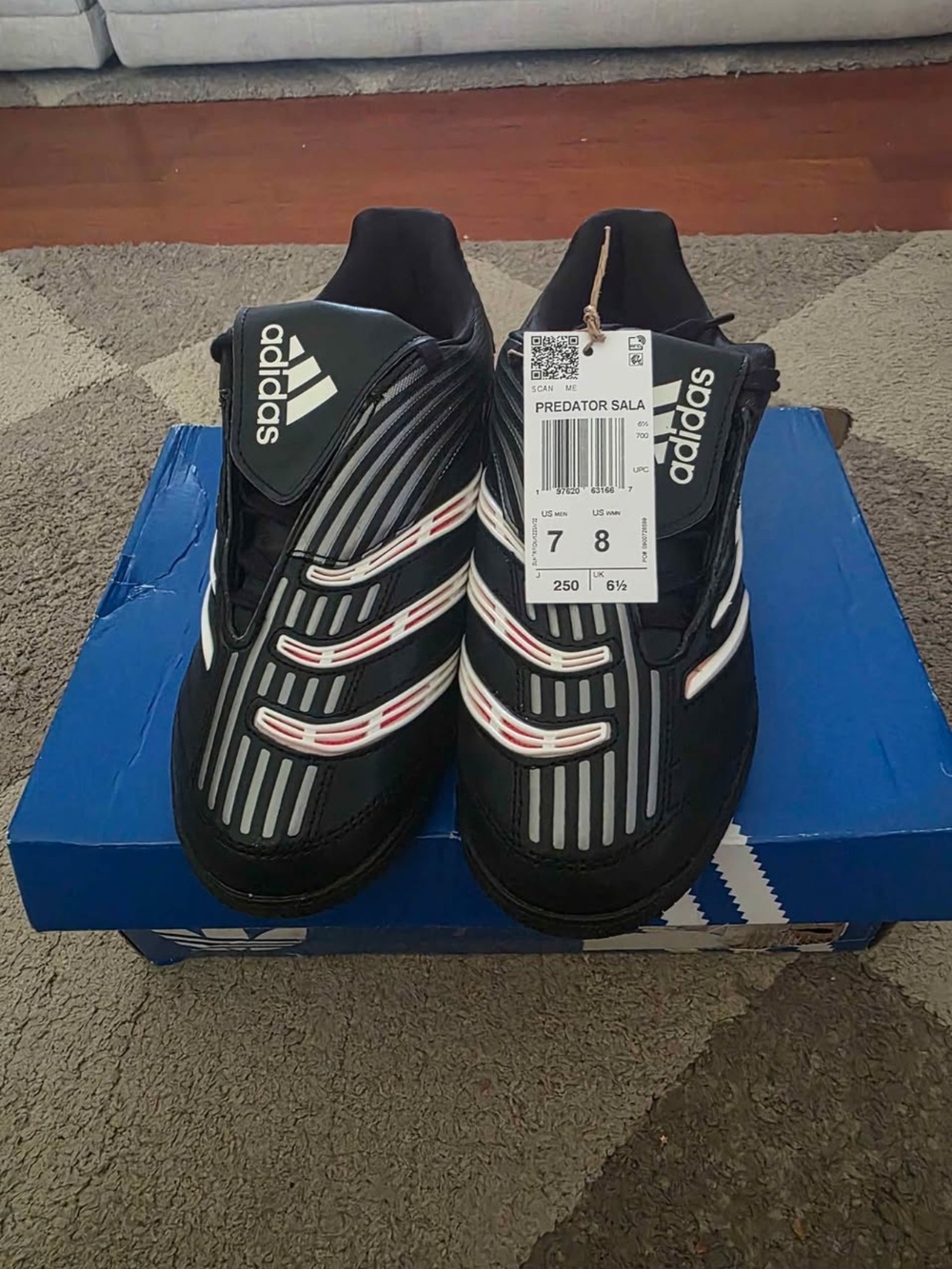 adidas Predator Sala Indoor Soccer Shoes - Black with White & Red Accents